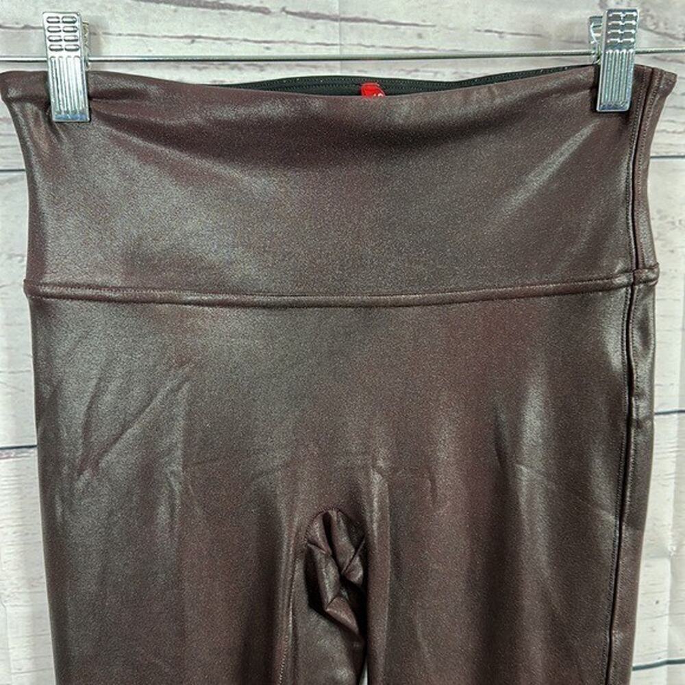 Spanx Leggings Faux Leather Womens Small Maroon High Rise Shaping Ankle - Picture 2 of 13